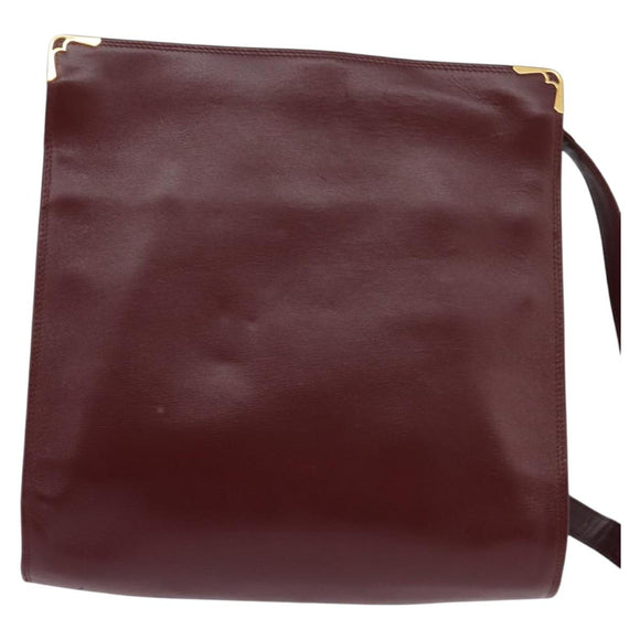 CARTIER Must Line Shoulder Bag Leather Bordeaux Gold Auth bs29374