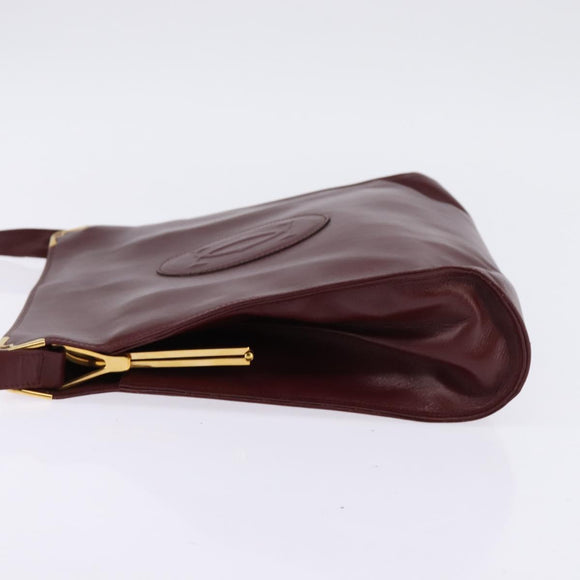 CARTIER Must Line Shoulder Bag Leather Bordeaux Gold Auth bs29374