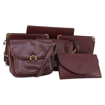 CARTIER Must Line Bag Leather 6Set Bordeaux Auth bs29376