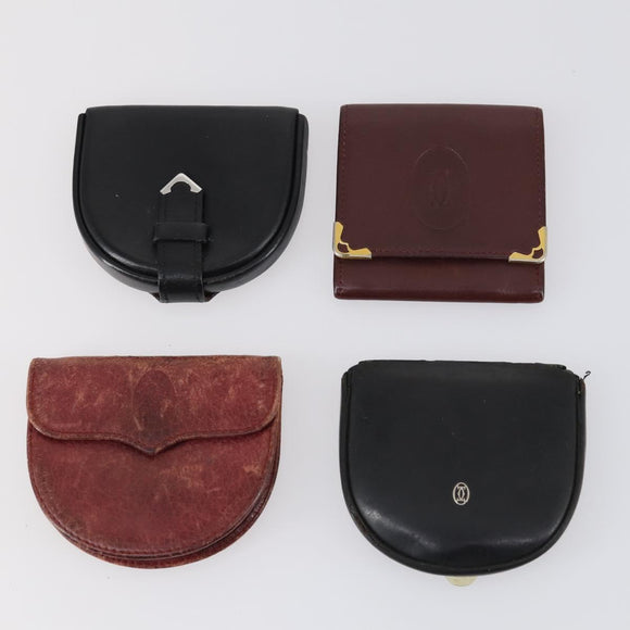 CARTIER Wallet Leather 8Set Bordeaux Black Auth bs29379