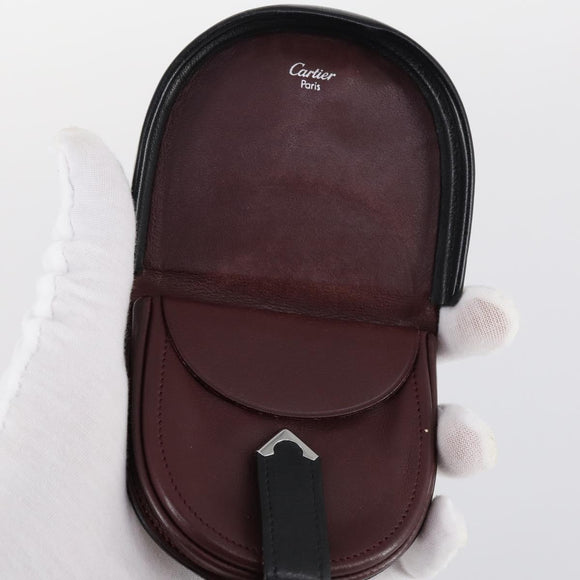 CARTIER Wallet Leather 8Set Bordeaux Black Auth bs29379