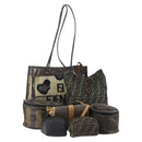 FENDI Zucchino Hand Bag Canvas PVC 7Set Brown Black Auth bs29383-1
