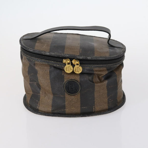 FENDI Zucchino Hand Bag Canvas PVC 7Set Brown Black Auth bs29383