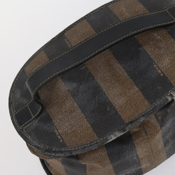 FENDI Zucchino Hand Bag Canvas PVC 7Set Brown Black Auth bs29383