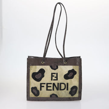 FENDI Zucchino Hand Bag Canvas PVC 7Set Brown Black Auth bs29383 - 0
