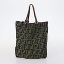 FENDI Zucchino Hand Bag Canvas PVC 7Set Brown Black Auth bs29383-23