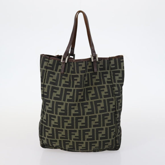 FENDI Zucchino Hand Bag Canvas PVC 7Set Brown Black Auth bs29383