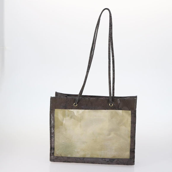 FENDI Zucchino Hand Bag Canvas PVC 7Set Brown Black Auth bs29383