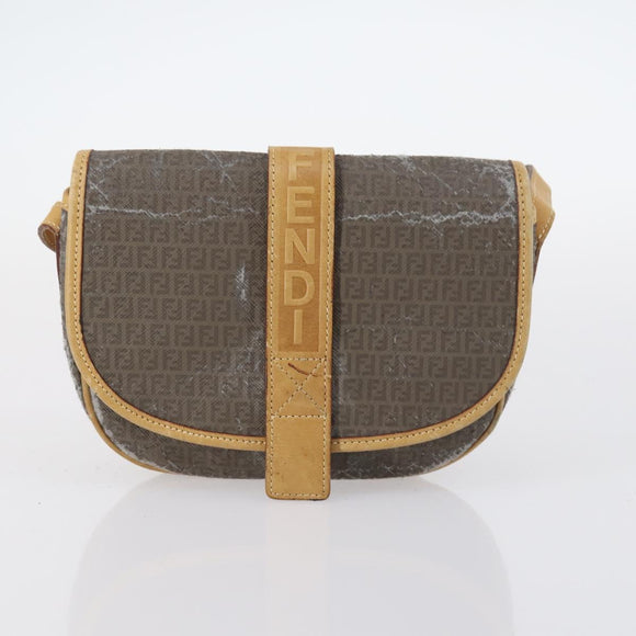 FENDI Zucchino Hand Bag Canvas PVC 7Set Brown Black Auth bs29383