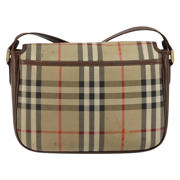 Burberrys Nova Check Shoulder Bag Canvas Beige Gold Auth bs29388
