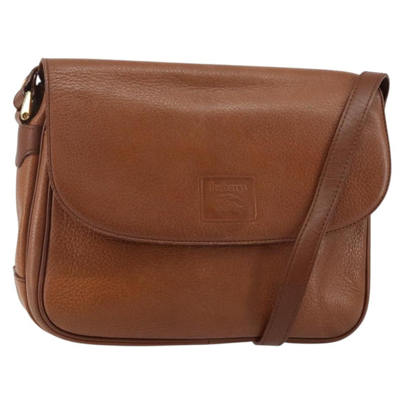 Burberrys Shoulder Bag Leather Gold Brown Auth bs29390
