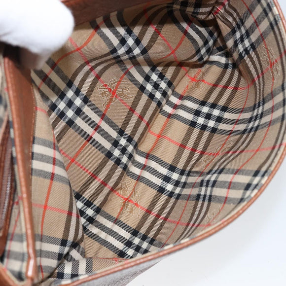 Burberrys Shoulder Bag Leather Gold Brown Auth bs29390
