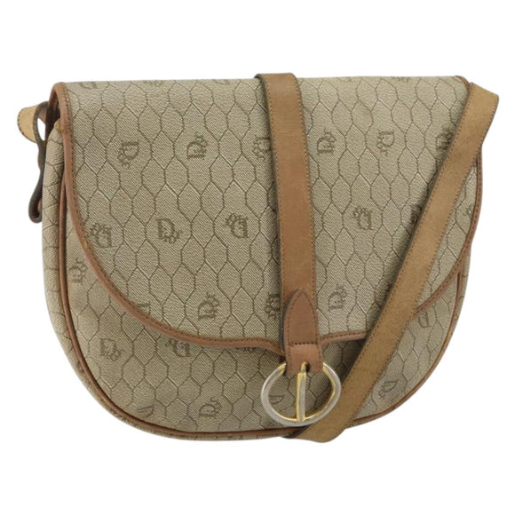 Christian Dior Honeycomb Canvas Shoulder Bag PVC Beige Gold Auth bs29391