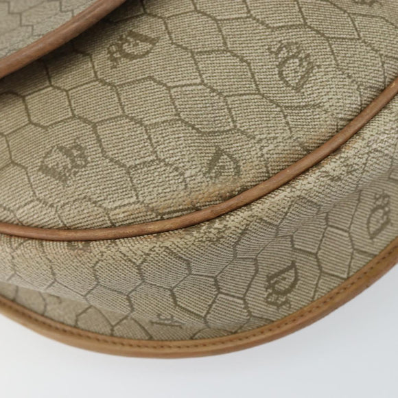 Christian Dior Honeycomb Canvas Shoulder Bag PVC Beige Gold Auth bs29391