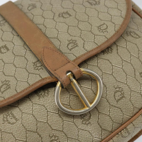 Christian Dior Honeycomb Canvas Shoulder Bag PVC Beige Gold Auth bs29391