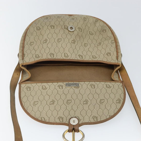 Christian Dior Honeycomb Canvas Shoulder Bag PVC Beige Gold Auth bs29391