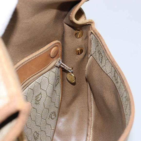 Christian Dior Honeycomb Canvas Shoulder Bag PVC Beige Gold Auth bs29391