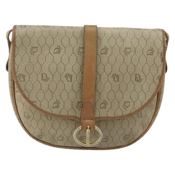 Christian Dior Honeycomb Canvas Shoulder Bag PVC Beige Gold Auth bs29391