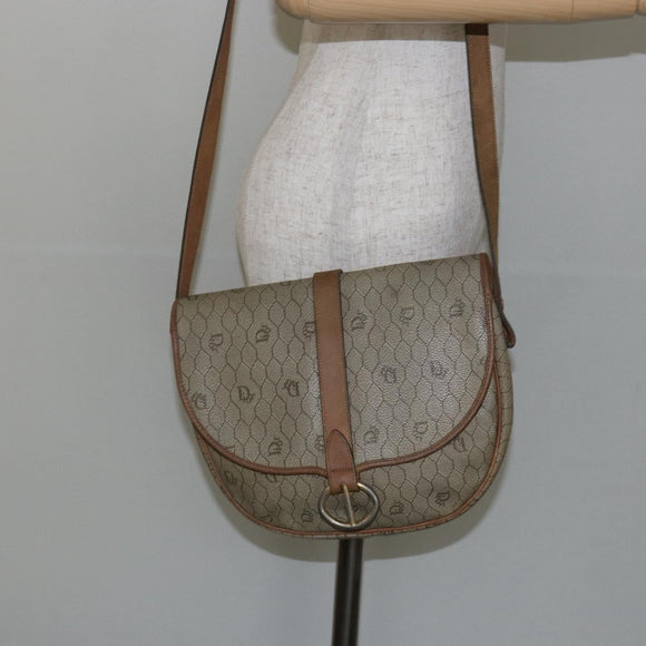 Christian Dior Honeycomb Canvas Shoulder Bag PVC Beige Gold Auth bs29391