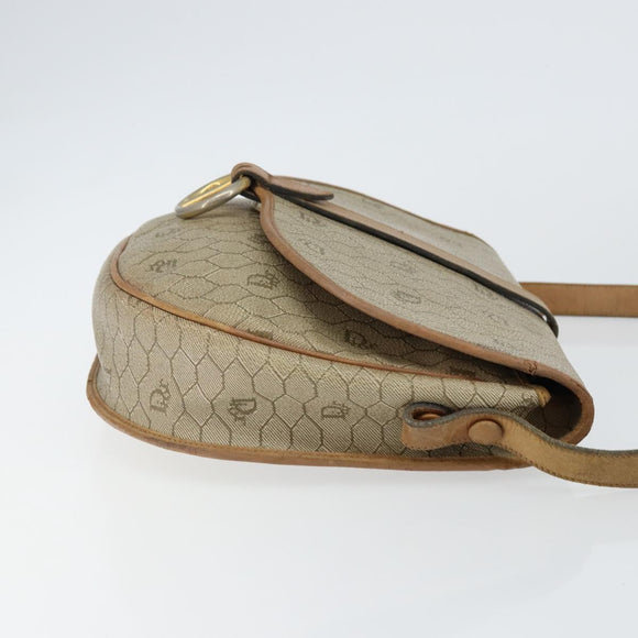 Christian Dior Honeycomb Canvas Shoulder Bag PVC Beige Gold Auth bs29391