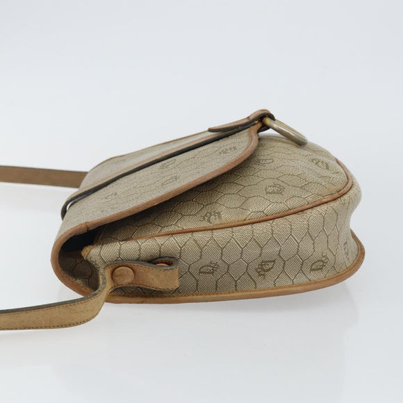 Christian Dior Honeycomb Canvas Shoulder Bag PVC Beige Gold Auth bs29391