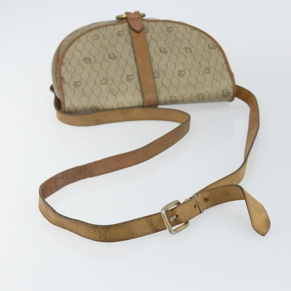 Christian Dior Honeycomb Canvas Shoulder Bag PVC Beige Gold Auth bs29391