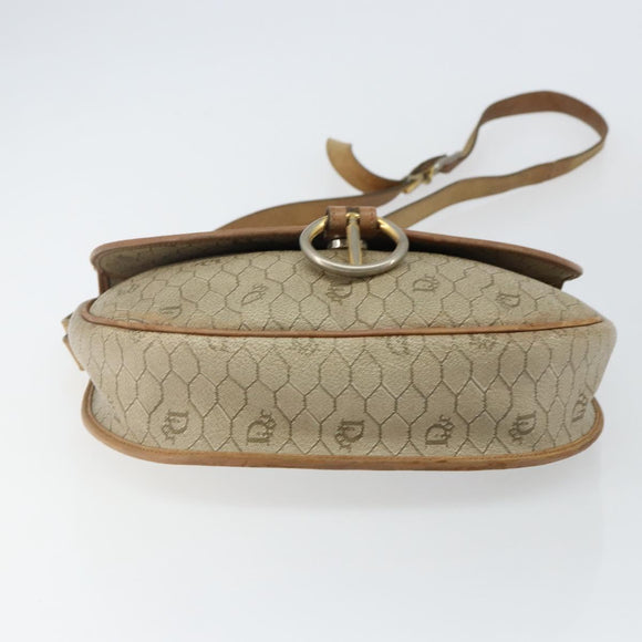 Christian Dior Honeycomb Canvas Shoulder Bag PVC Beige Gold Auth bs29391