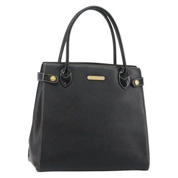 Burberrys Hand Bag Leather Black Gold Auth bs29392