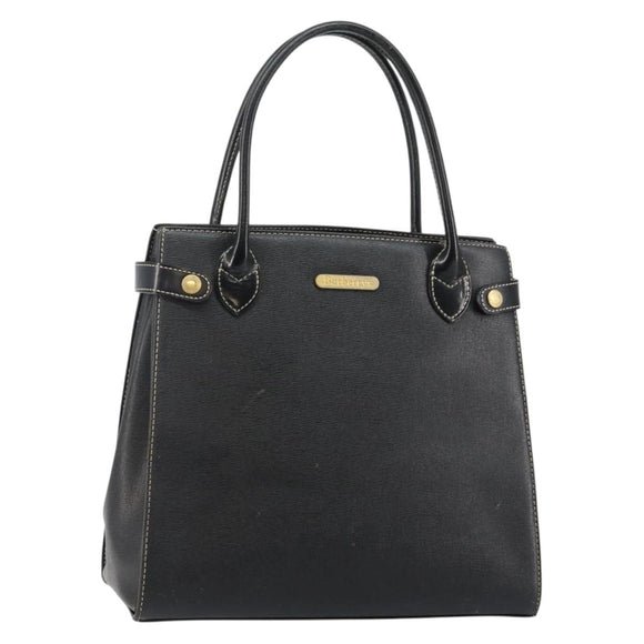 Burberrys Hand Bag Leather Black Gold Auth bs29392