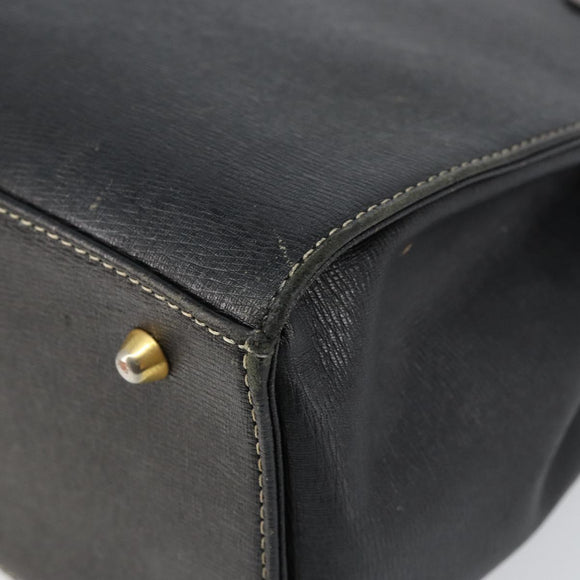 Burberrys Hand Bag Leather Black Gold Auth bs29392