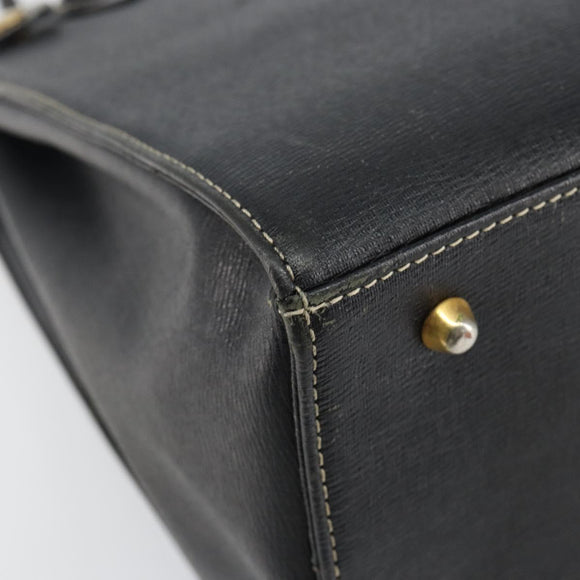 Burberrys Hand Bag Leather Black Gold Auth bs29392