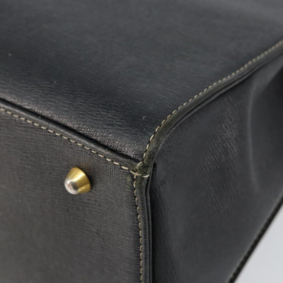 Burberrys Hand Bag Leather Black Gold Auth bs29392