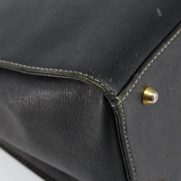 Burberrys Hand Bag Leather Black Gold Auth bs29392