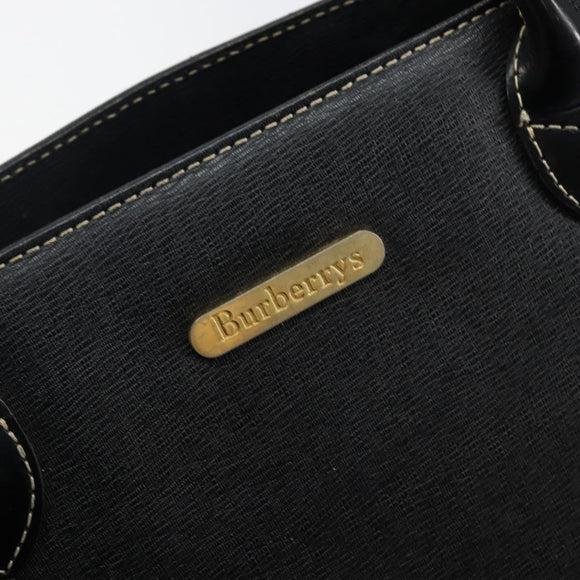 Burberrys Hand Bag Leather Black Gold Auth bs29392