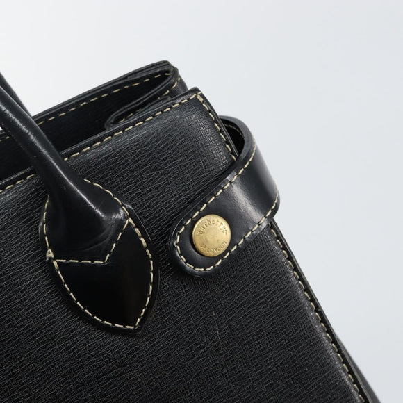 Burberrys Hand Bag Leather Black Gold Auth bs29392