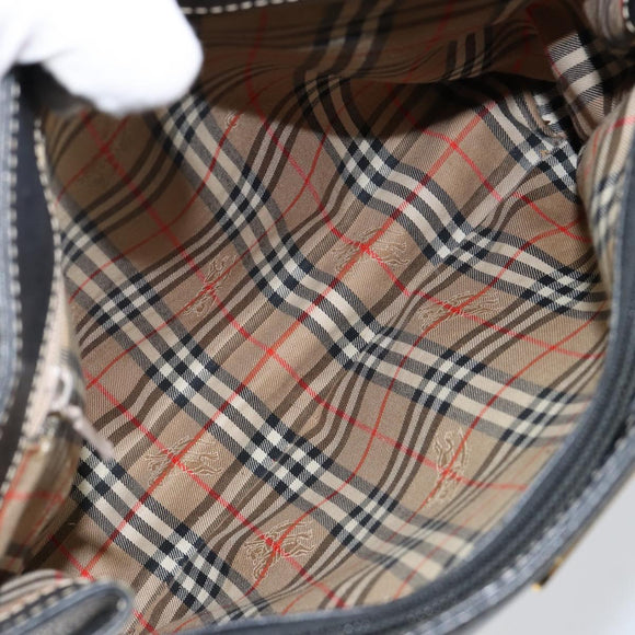 Burberrys Hand Bag Leather Black Gold Auth bs29392