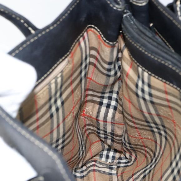 Burberrys Hand Bag Leather Black Gold Auth bs29392