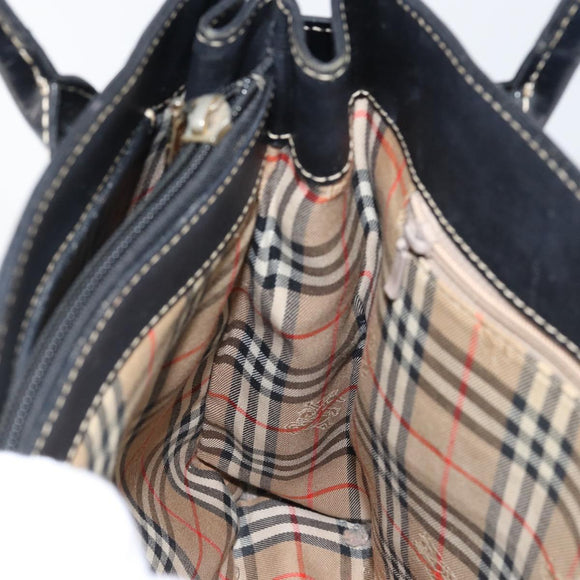 Burberrys Hand Bag Leather Black Gold Auth bs29392