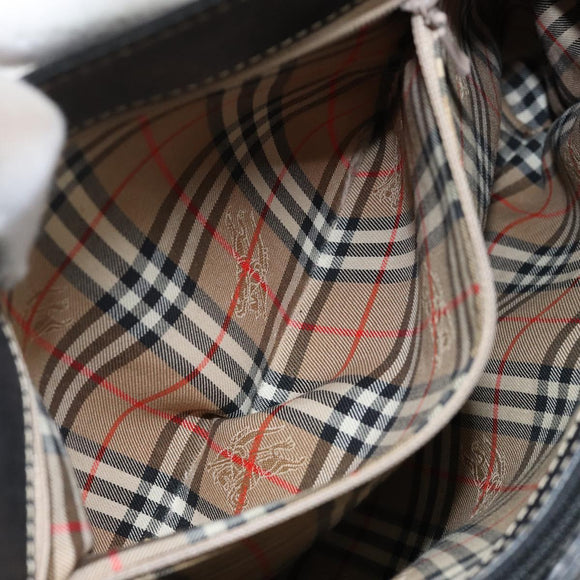 Burberrys Hand Bag Leather Black Gold Auth bs29392