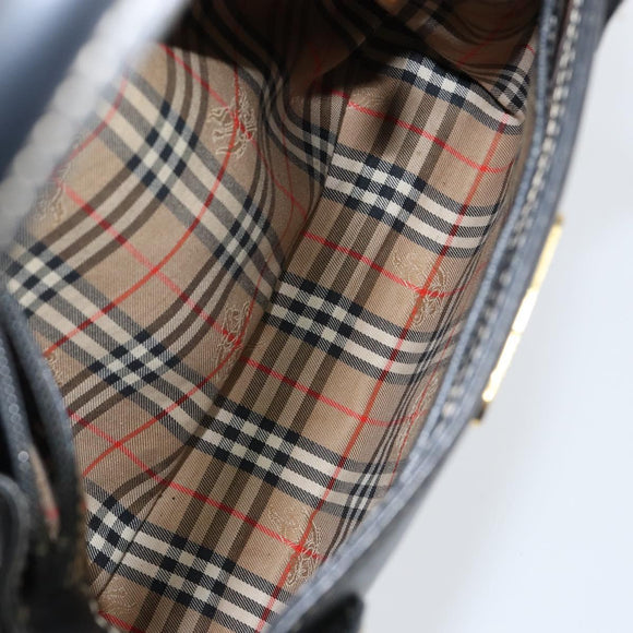 Burberrys Hand Bag Leather Black Gold Auth bs29392