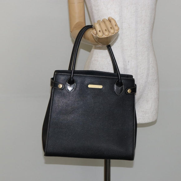 Burberrys Hand Bag Leather Black Gold Auth bs29392