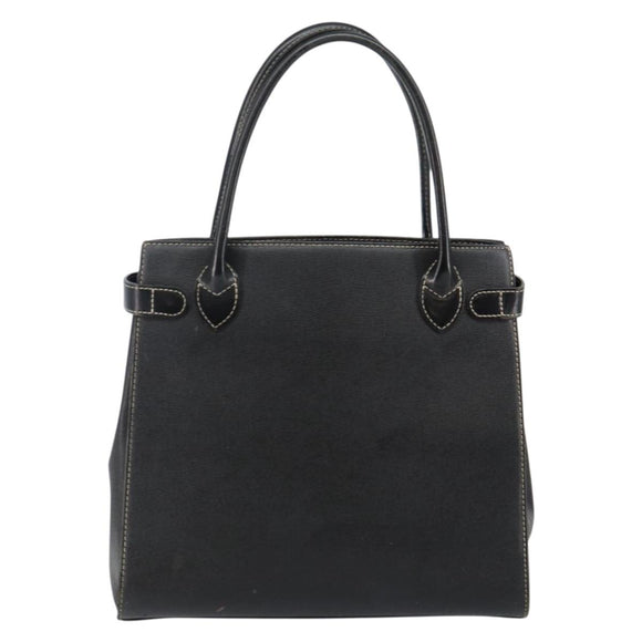 Burberrys Hand Bag Leather Black Gold Auth bs29392