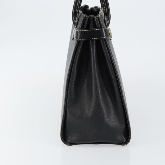 Burberrys Hand Bag Leather Black Gold Auth bs29392