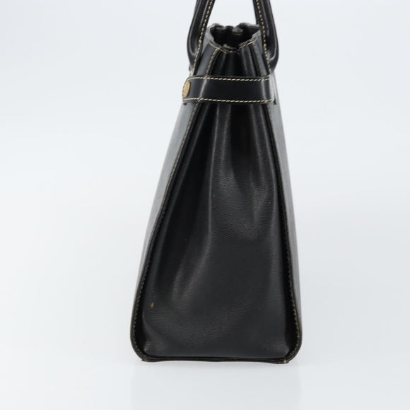 Burberrys Hand Bag Leather Black Gold Auth bs29392