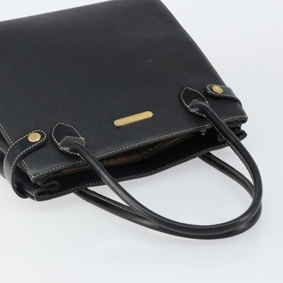 Burberrys Hand Bag Leather Black Gold Auth bs29392