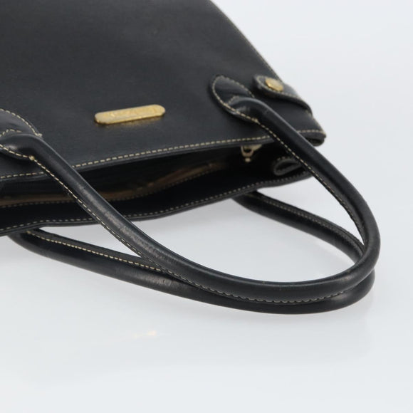 Burberrys Hand Bag Leather Black Gold Auth bs29392
