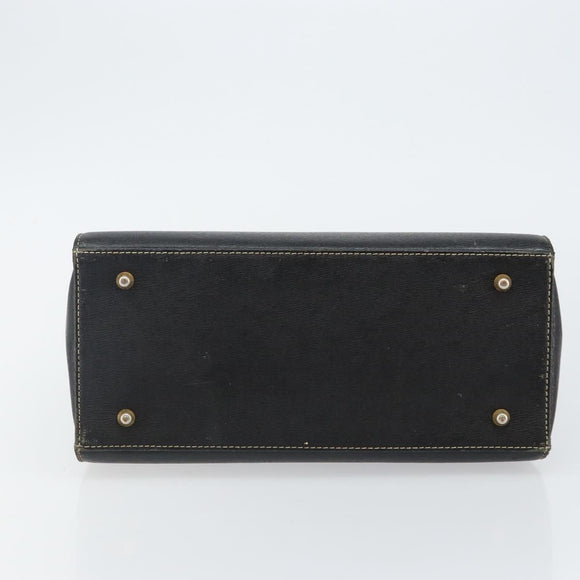 Burberrys Hand Bag Leather Black Gold Auth bs29392