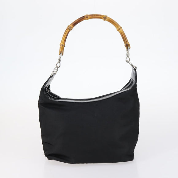 GUCCI Bamboo Jackie Shoulder Bag Nylon 6Set Black Auth bs29393