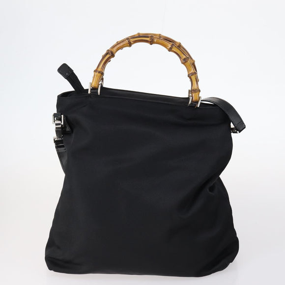 GUCCI Bamboo Jackie Shoulder Bag Nylon 6Set Black Auth bs29393