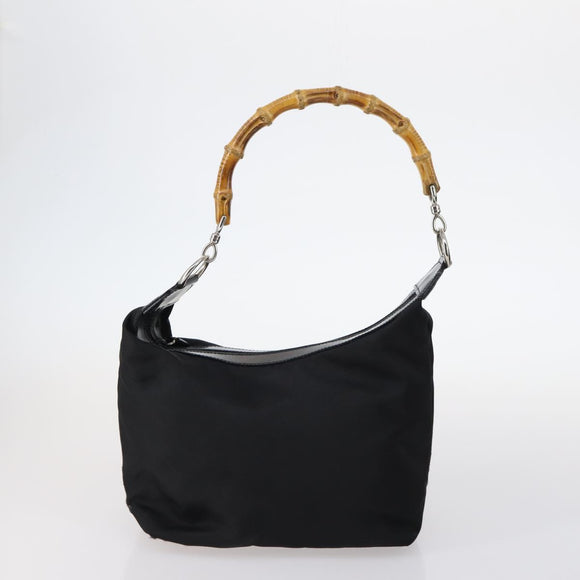 GUCCI Bamboo Jackie Shoulder Bag Nylon 6Set Black Auth bs29393